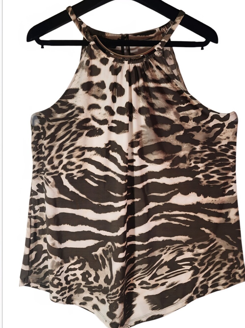 INC International Concepts Brown and Cream Animal-Print Halter Top. PL